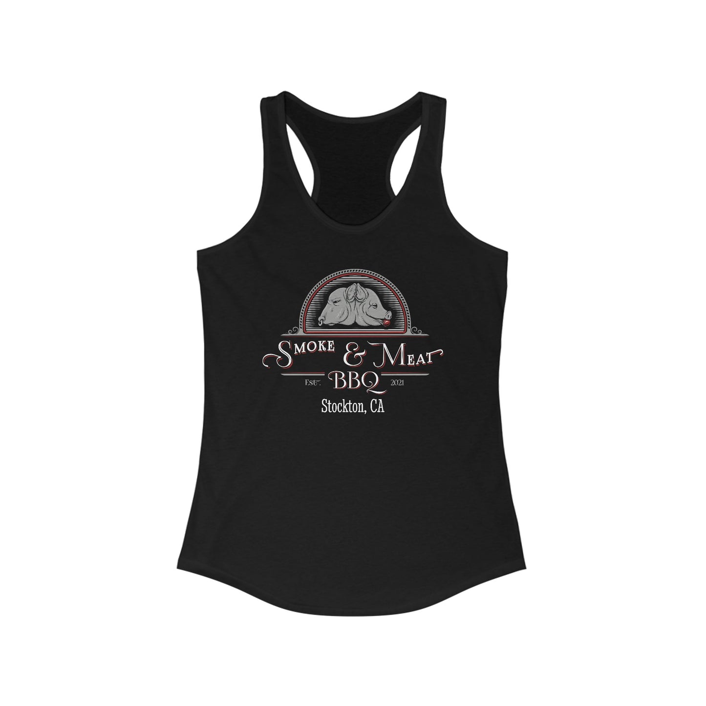 Women's Racerback Tank- Smoke & Meat BBQ Logo