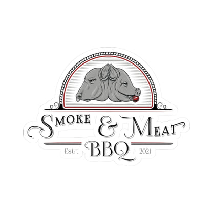 Kiss-Cut Logo Stickers- Smoke & Meat BBQ- White or clear backing.
