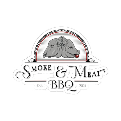 Kiss-Cut Logo Stickers- Smoke & Meat BBQ- White or clear backing.