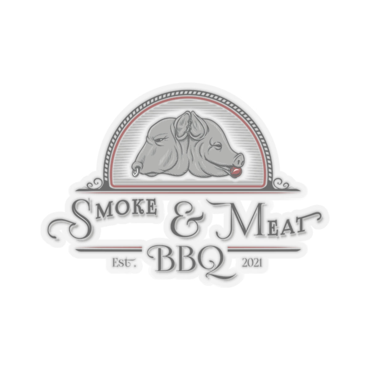 Kiss-Cut Logo Stickers- Smoke & Meat BBQ- White or clear backing.