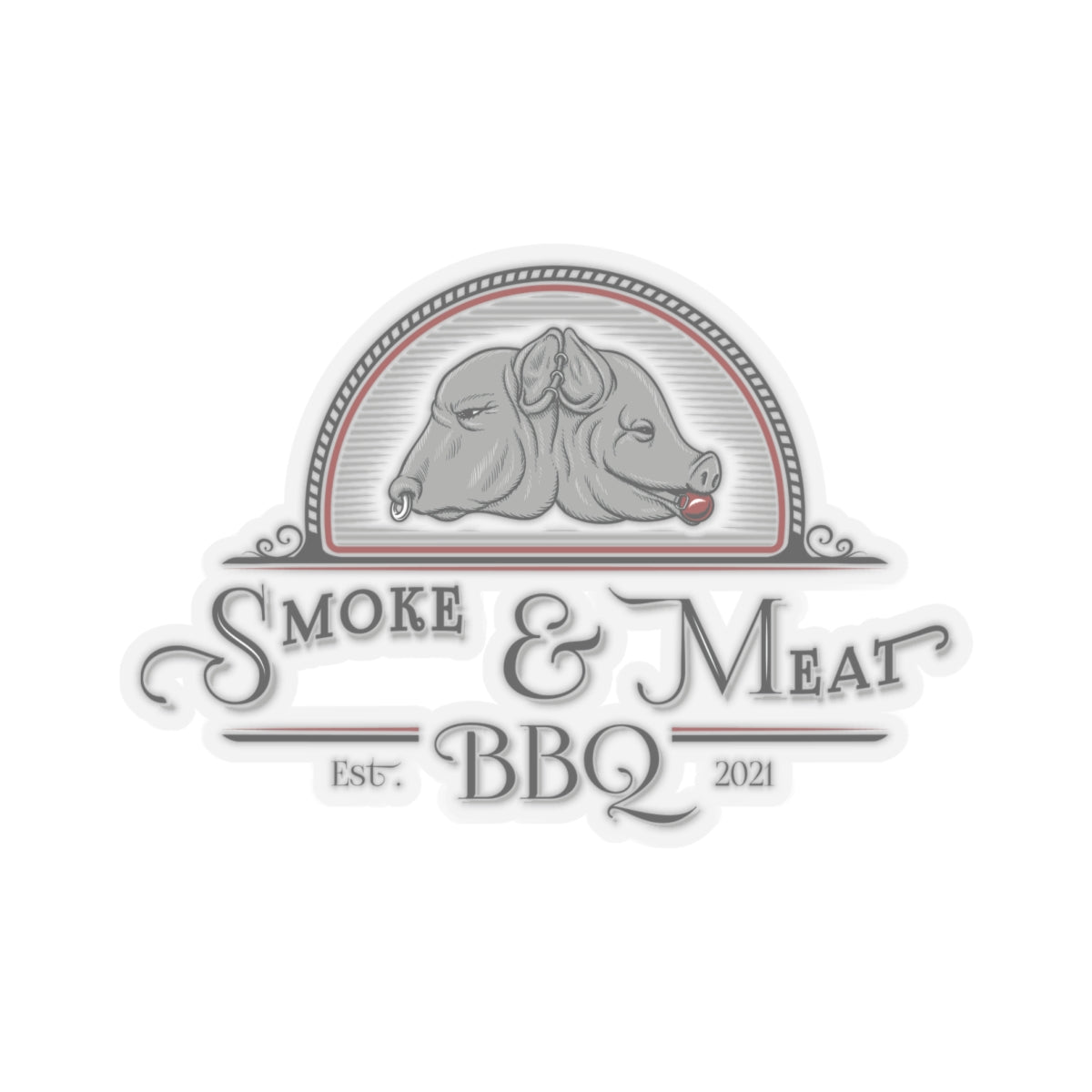 Kiss-Cut Logo Stickers- Smoke & Meat BBQ- White or clear backing.