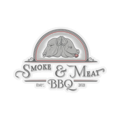 Kiss-Cut Logo Stickers- Smoke & Meat BBQ- White or clear backing.