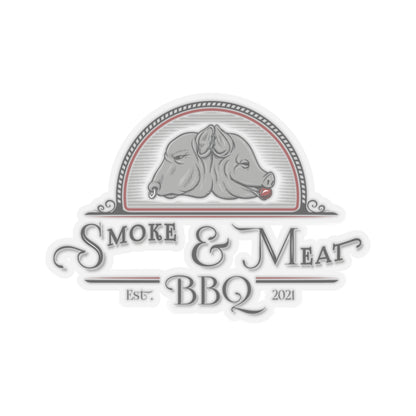Kiss-Cut Logo Stickers- Smoke & Meat BBQ- White or clear backing.