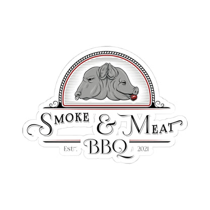 Kiss-Cut Logo Stickers- Smoke & Meat BBQ- White or clear backing.