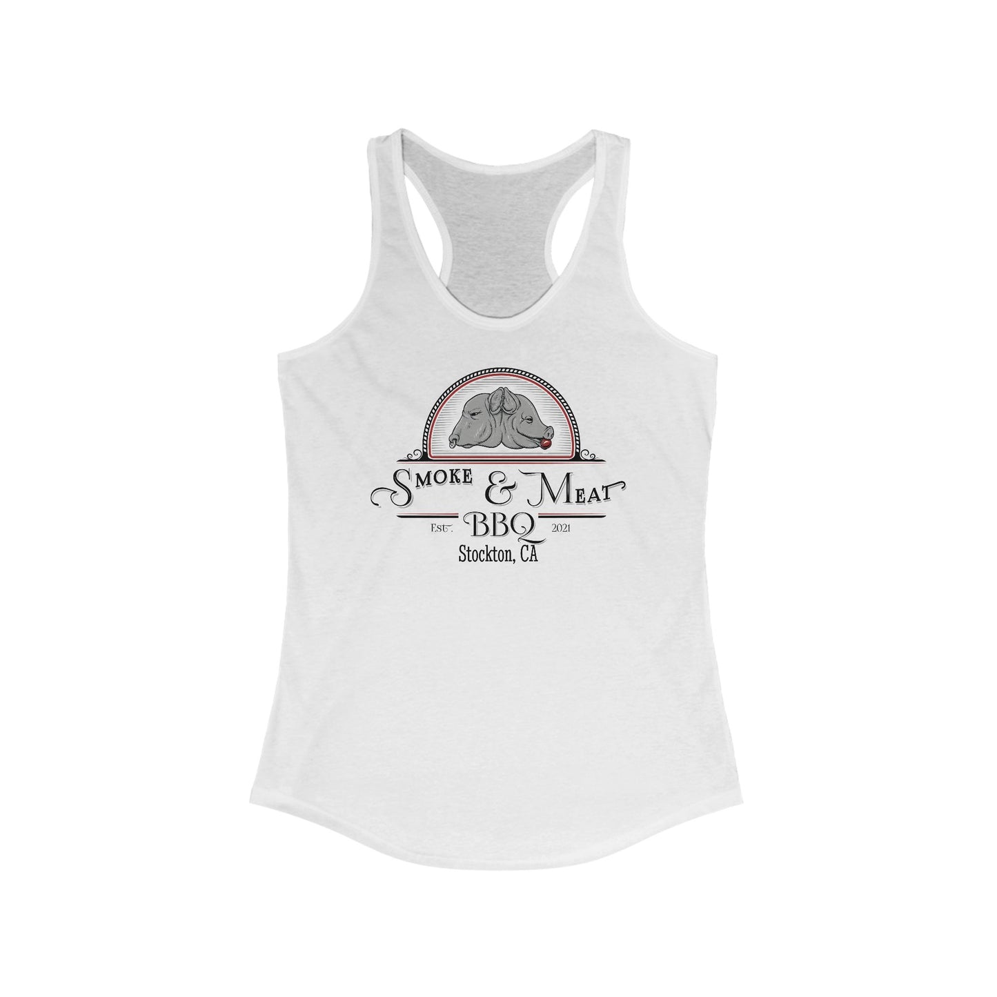 Women's Racerback Tank- Smoke & Meat BBQ Logo