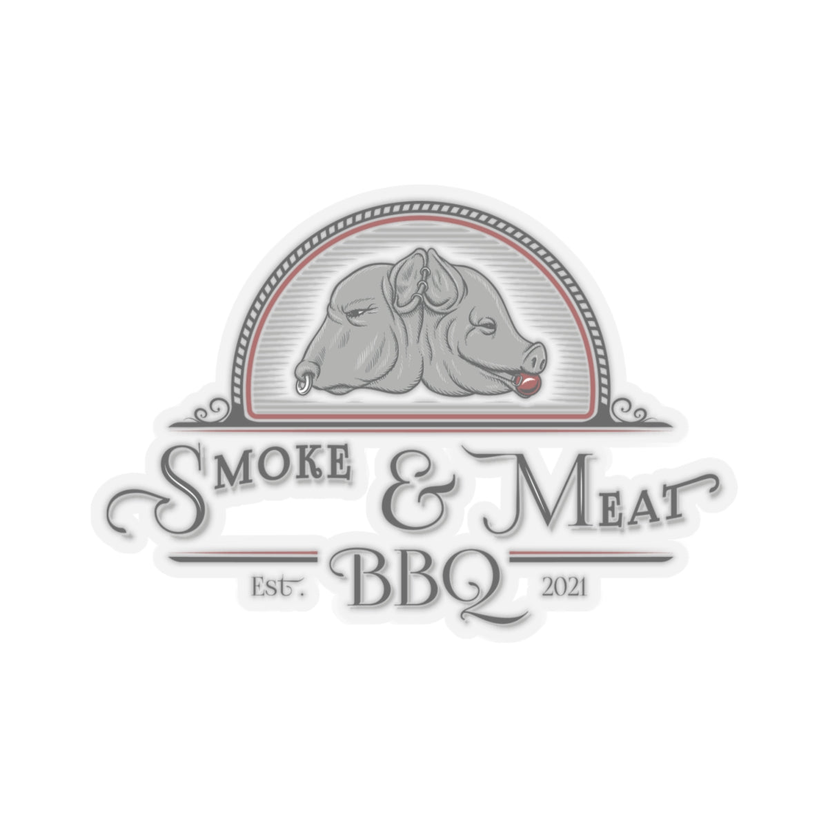 Kiss-Cut Logo Stickers- Smoke & Meat BBQ- White or clear backing.