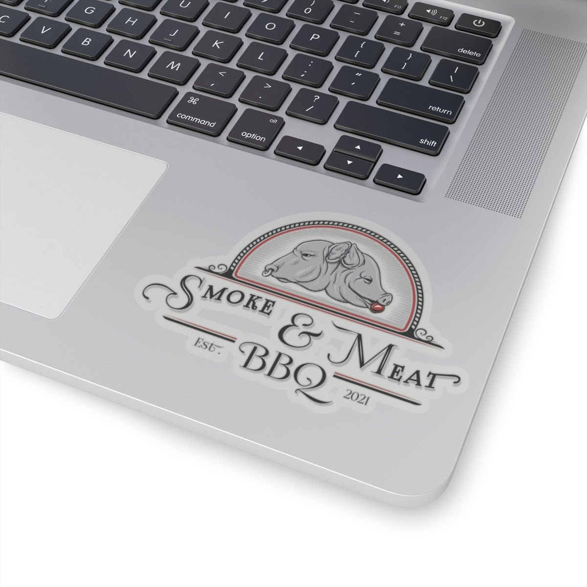 Kiss-Cut Logo Stickers- Smoke & Meat BBQ- White or clear backing.