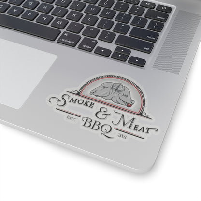 Kiss-Cut Logo Stickers- Smoke & Meat BBQ- White or clear backing.